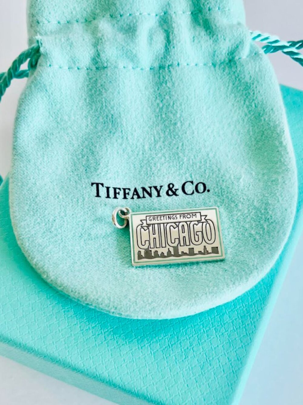 Tiffany & Co. CHICAGO City Postcard Sterling Silver Blue Enamel Trim Charm 🏙️ - Picture 3 of 5